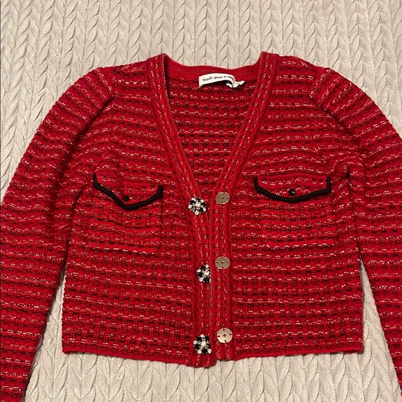 Self-Portrait Red Textured Knit Cardigan - Picture 2 of 8